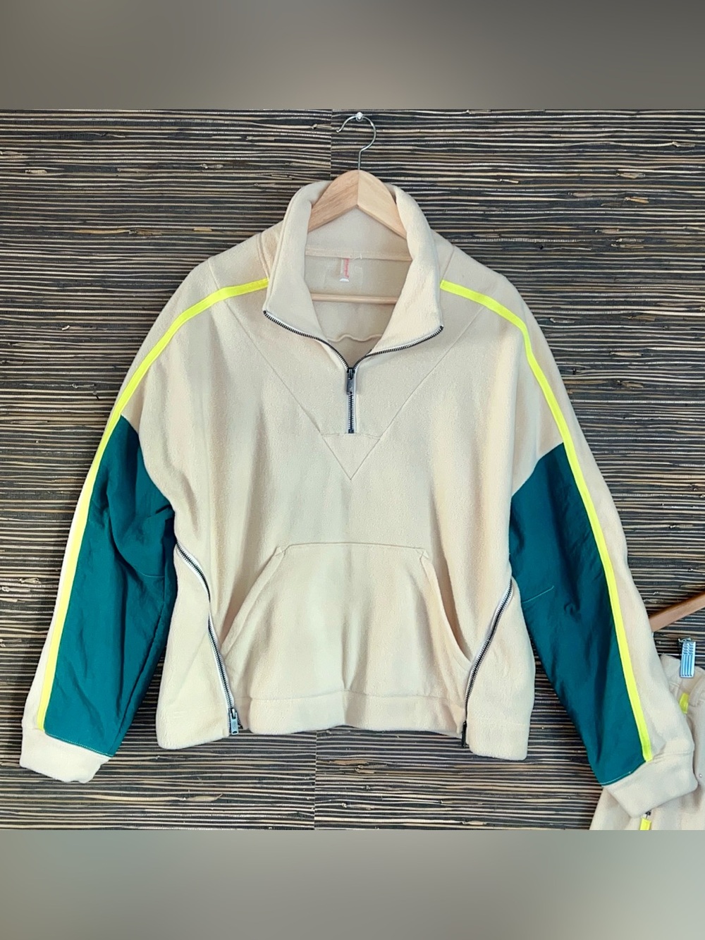 🆕 Free People Movement Arena Half Zip Pullover Sweatshirt Cream Combo Medium 🔥 - Picture 4 of 16